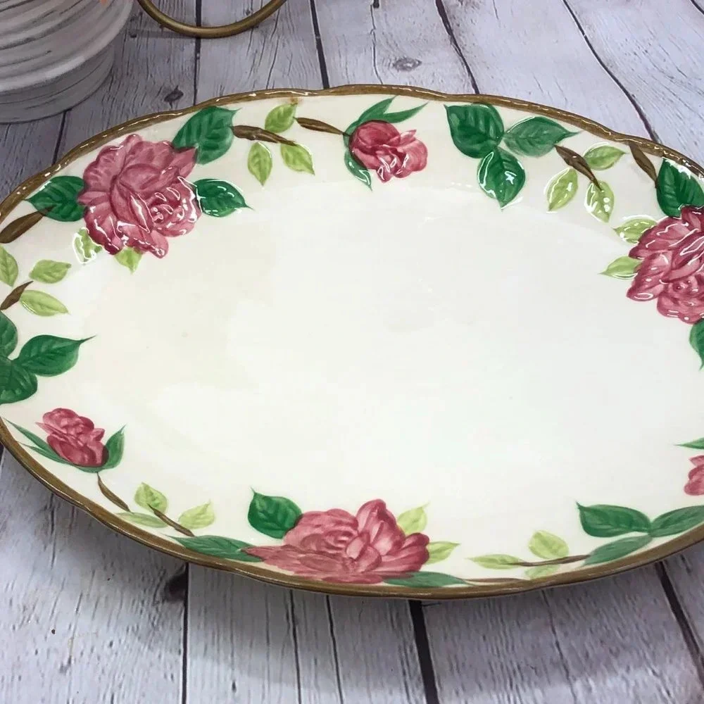 vintage NORLEANS eathware american beauty rose platter or serving bowl